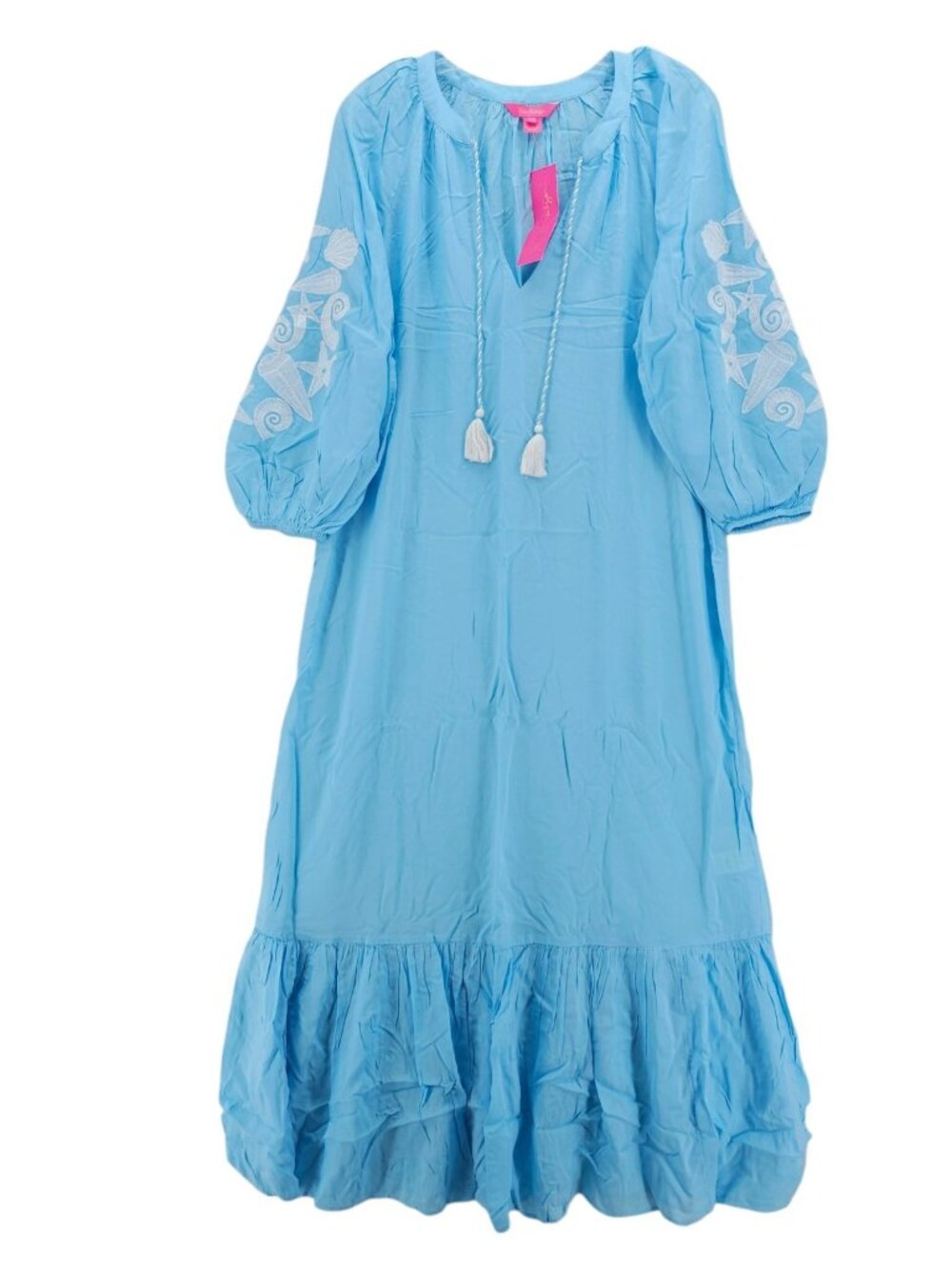 NWT LILLY PULITZER Cheree Dress Cover Up Caftan Celestial Blue Embroidered S/M